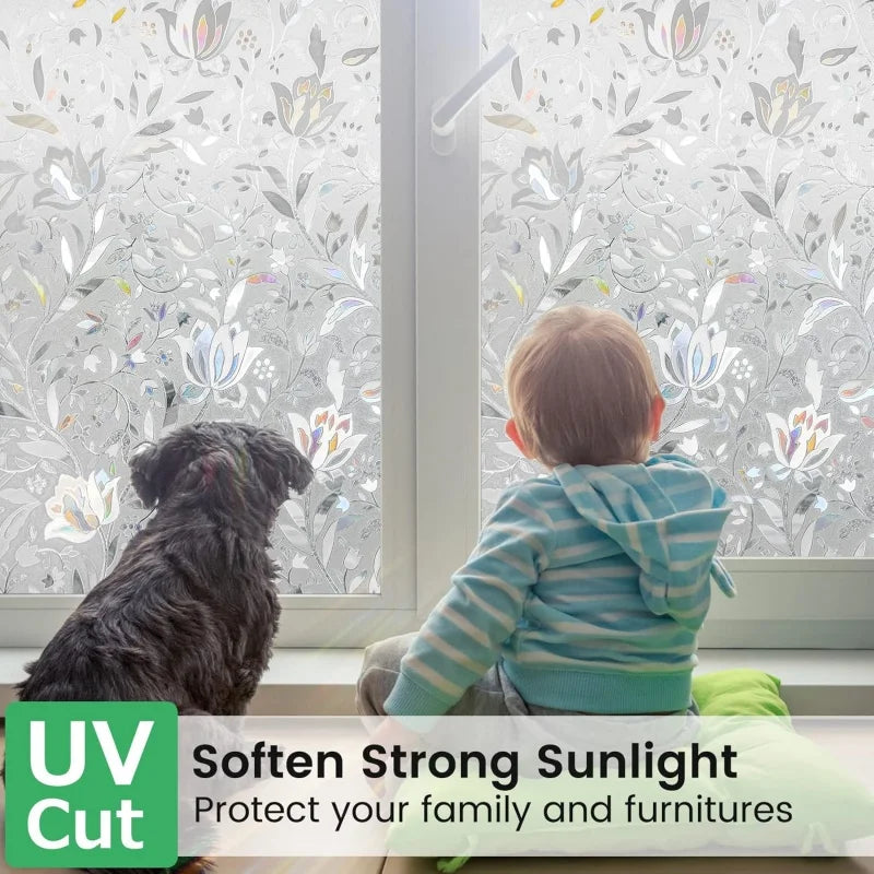 Rainbow Tulip Sun Blocking Decorative Stained Glass Window Film