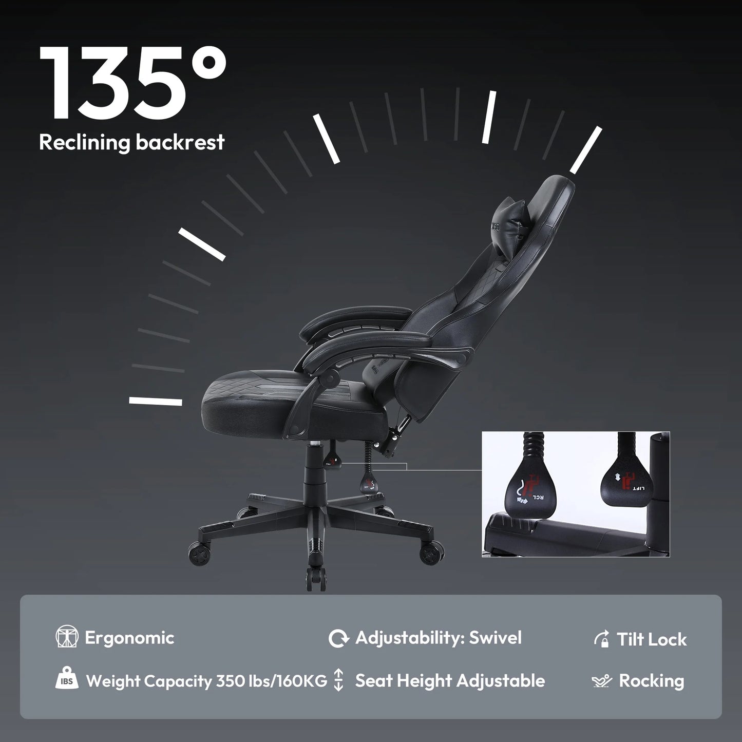 Big and Tall 350LBS Gaming Chair with Pocket Spring Cushion, Ergonomic High Back with Reclining