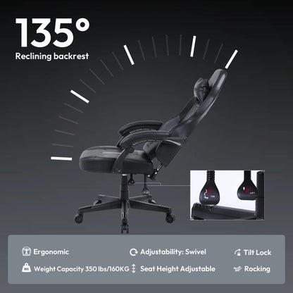 Big and Tall 350LBS Gaming Chair with Pocket Spring Cushion, Ergonomic High Back with Reclining
