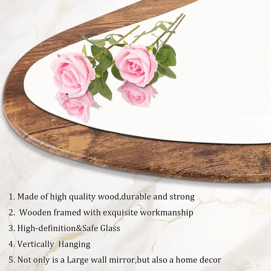 Large Wood Framed 47x20 Vintage Irregular Wall Mirror Full Length