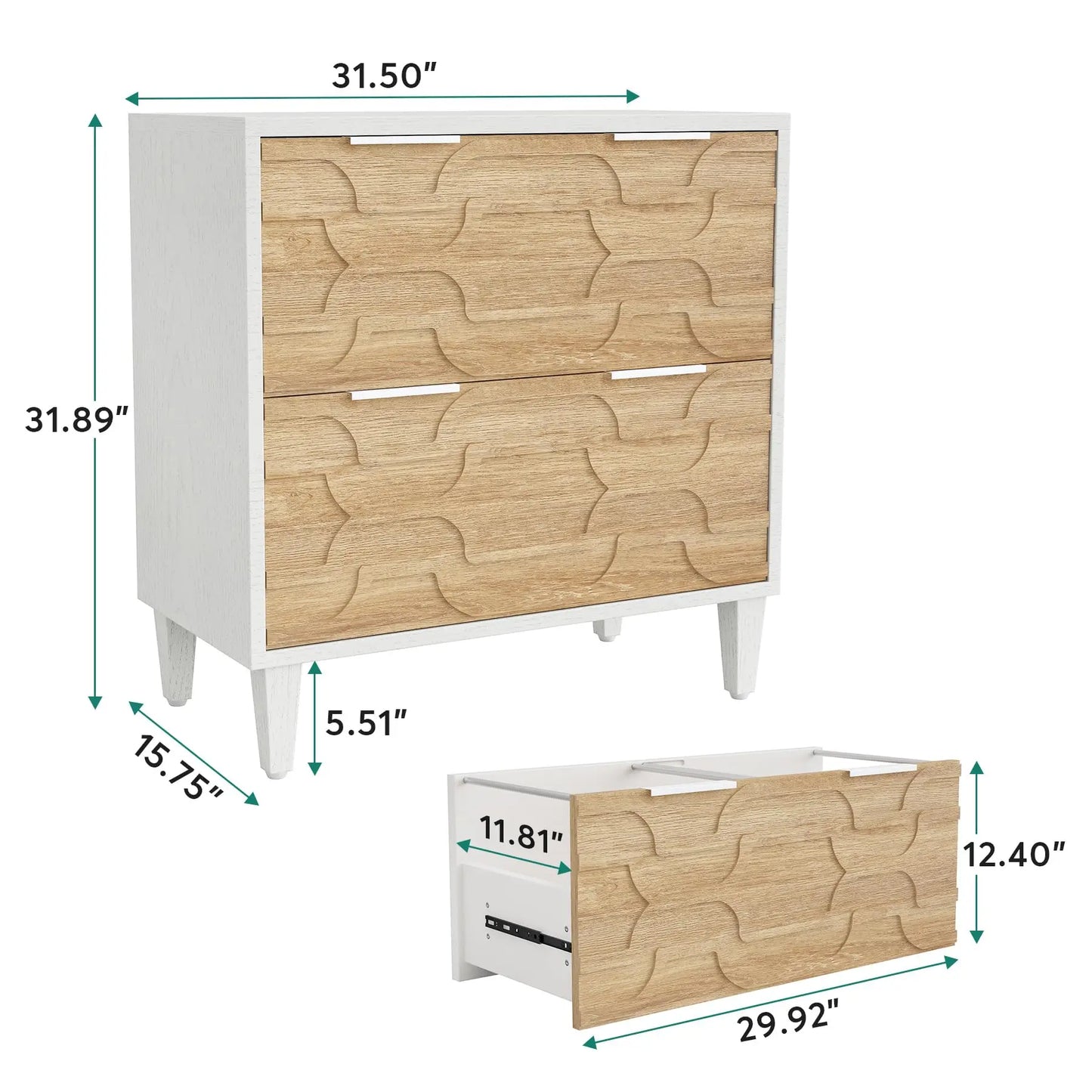 2-Drawer Lateral Filing Cabinet for A4/Letter/Legal Size