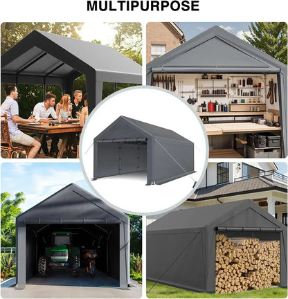 10x20 Heavy Duty, Portable Carport Garage with Removable Sidewalls and Door