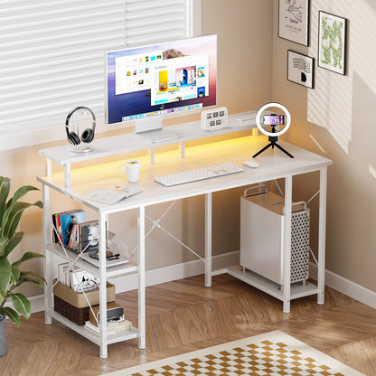 48 Inch Gaming Desk with LED Lights Power Outlets and Shelves