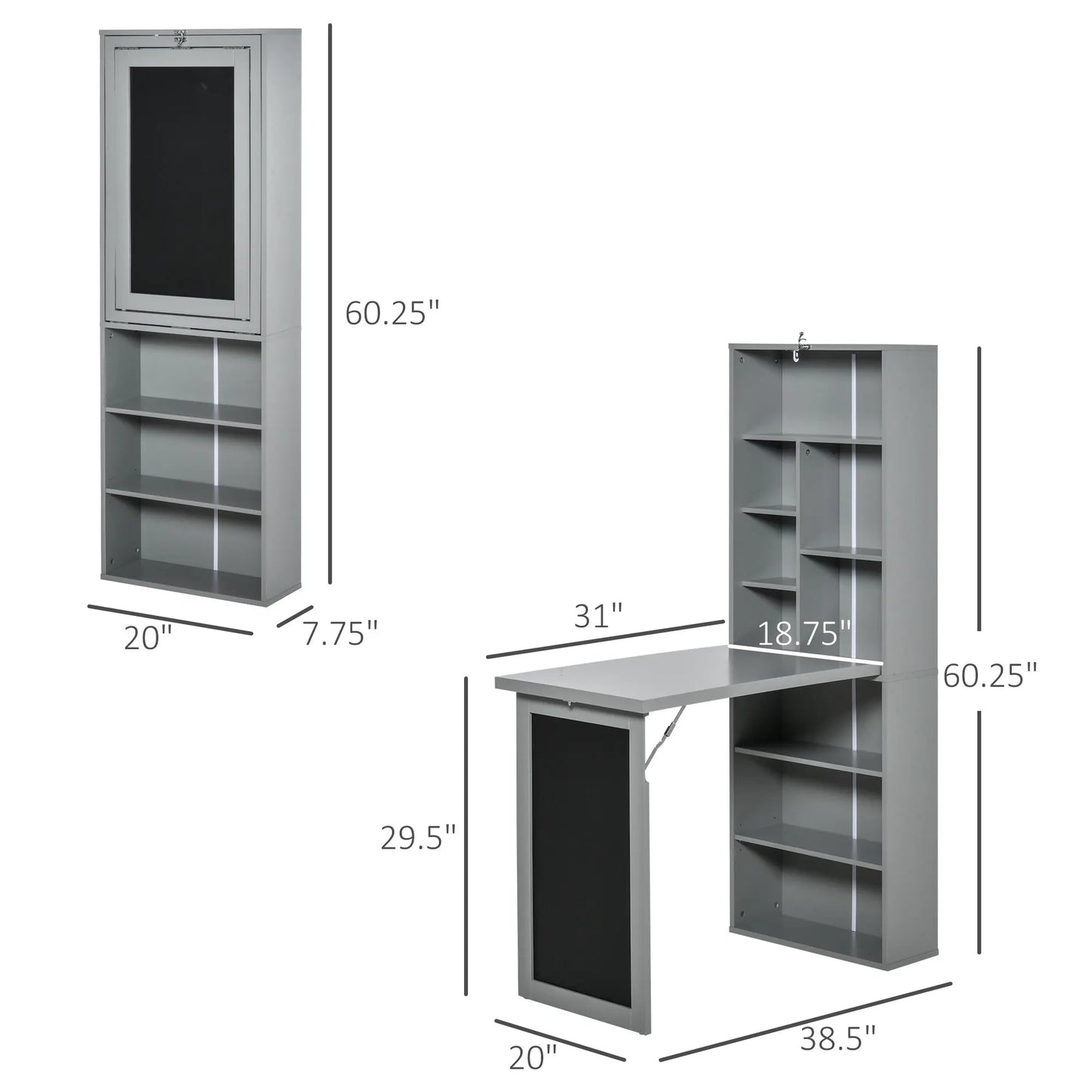 Wall Mount Fold Out Computer Desk with Blackboard and Side Shelf