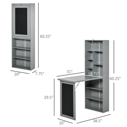 Wall Mount Fold Out Computer Desk with Blackboard and Side Shelf