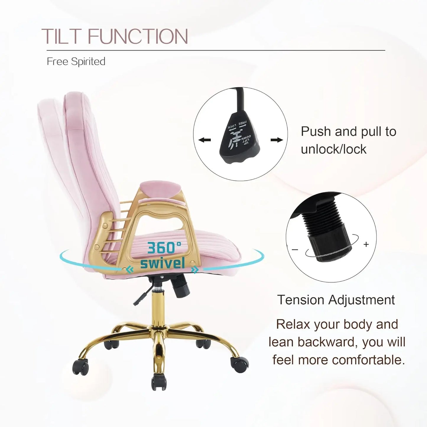 Pink Rolling Home Office Chair with Arm Rest
