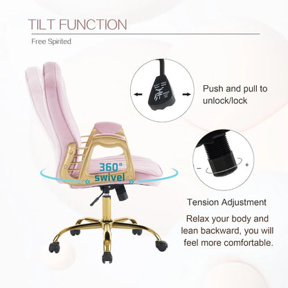 Pink Rolling Home Office Chair with Arm Rest
