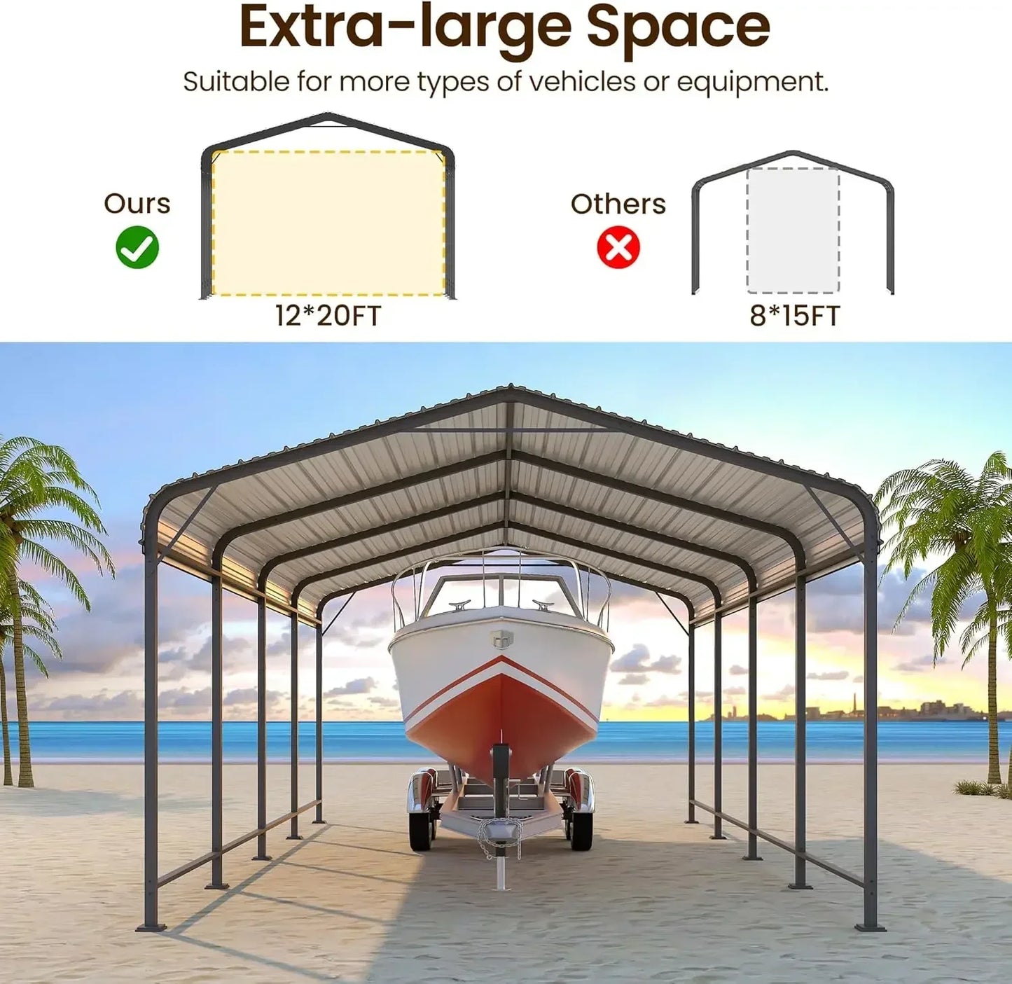 12x20FT Metal Carport, Heavy Duty Carport Canopy with Reinforced Frame