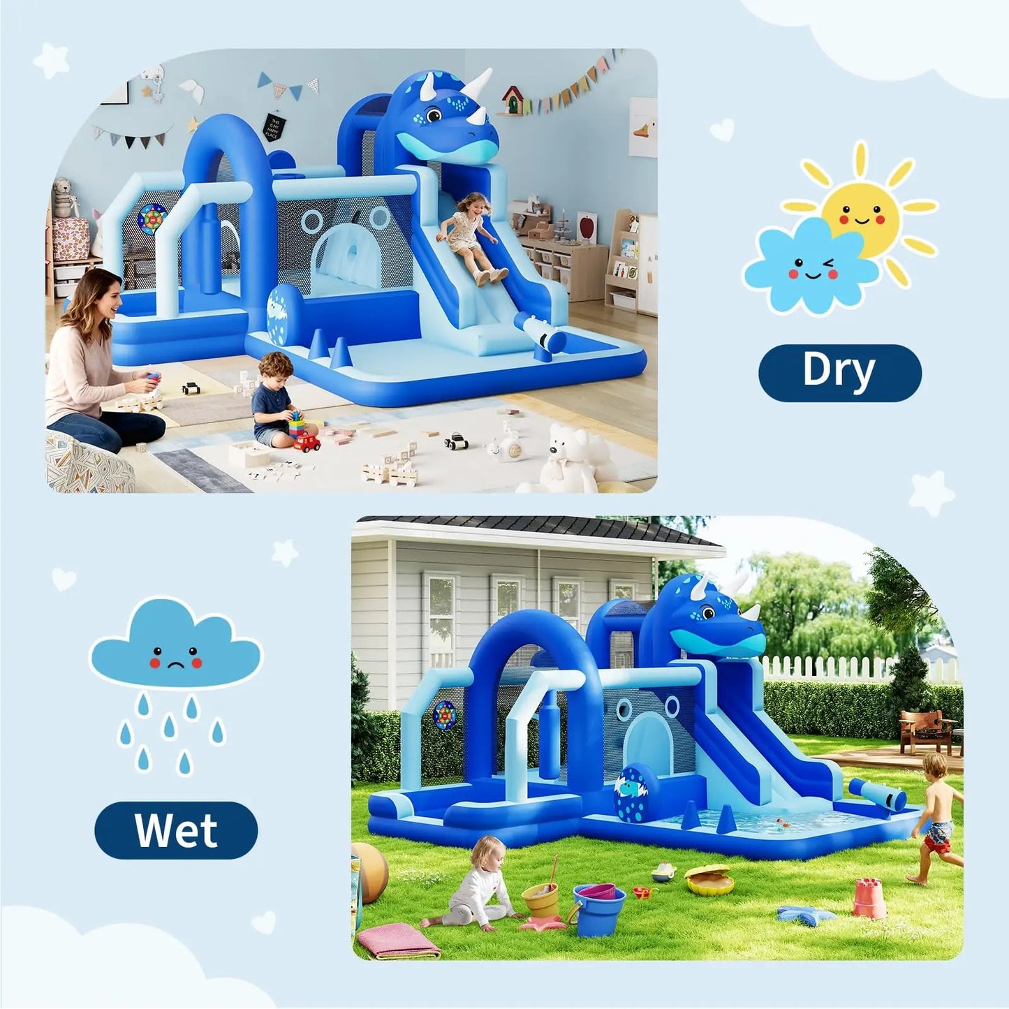 Large Inflatable Dinosaur Bounce House with Slide & Water Features