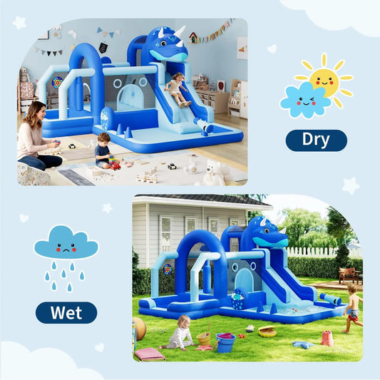 Large Inflatable Dinosaur Bounce House with Slide & Water Features