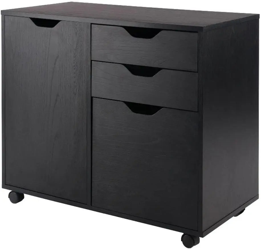 Mobile Cabinet with 5 Drawers and Side Storage, Black Finish