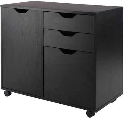 Mobile Cabinet with 5 Drawers and Side Storage, Black Finish