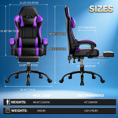 Ergonomic Gaming Chair with Padded Spring Seat, Adjustable Lumbar Support & Footrest