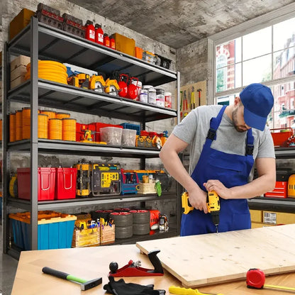 Heavy-Duty Garage Rack, 3500-Pound Capacity, Five-Tier Shelving.