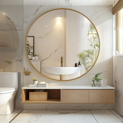 30 Inch Large Gold Framed Round Vanity Mirror