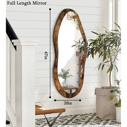 Large Wood Framed 47x20 Vintage Irregular Wall Mirror Full Length