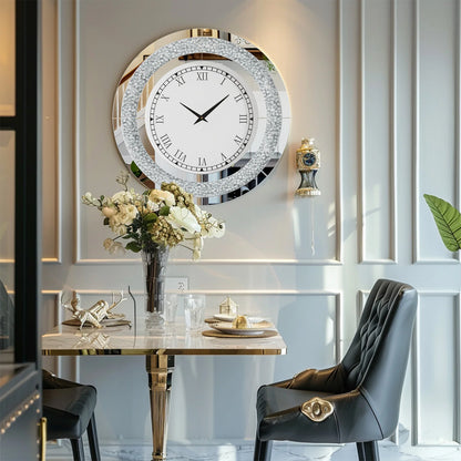 24"-in. Crystal Sparkle Round Mirrored Wall Clock