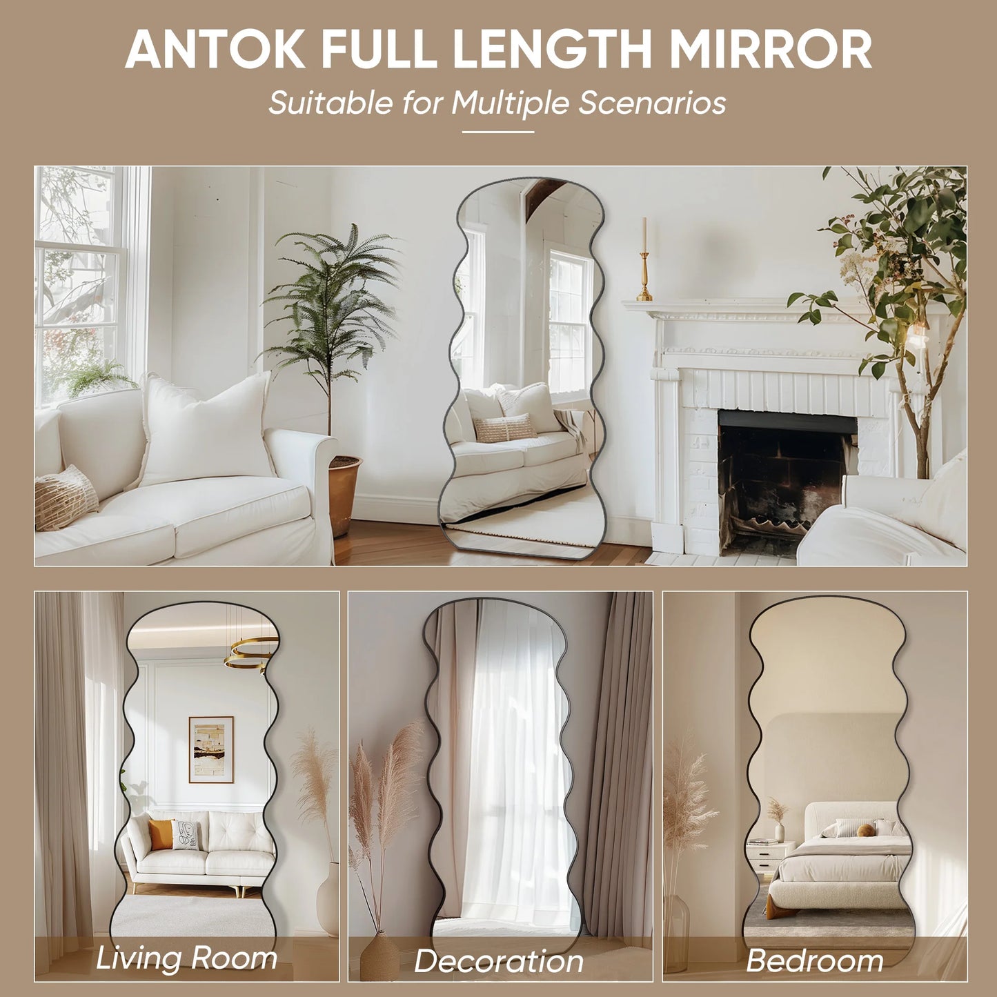 76"x34" Full Length Wavy Mirror with Stand