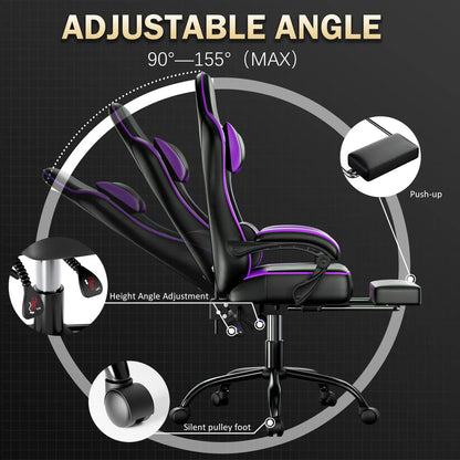 Computer Gaming Chairs for Adults, Ergonomic Computer Chair Office Desk Chair with Wheels, Adjustable Lumbar Support Big and Tal