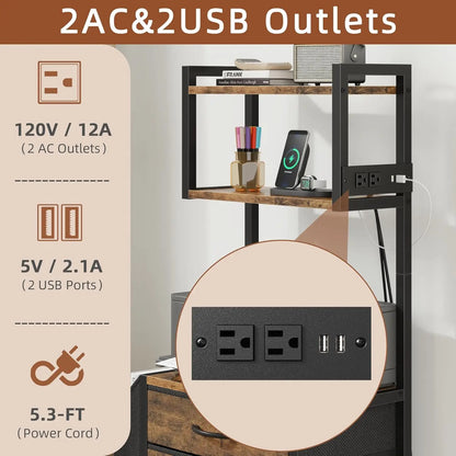 45''H 3-Drawer File Cabinet with Charging Station with Storage for Printer