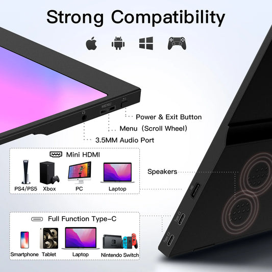 15.6 inch Portable Monitor for Laptop, Second Computer Screen with HDR