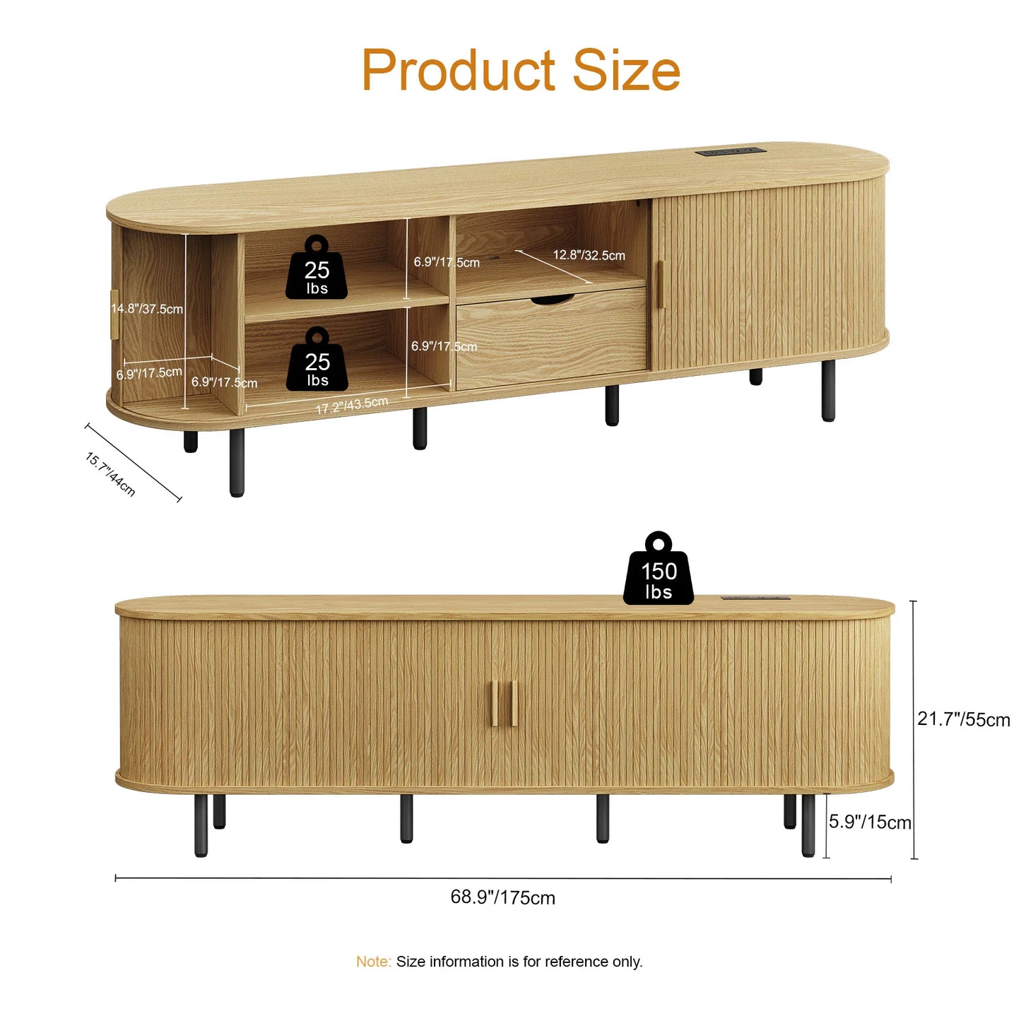69" TV Stand Entertainment Center with Adjustable Shelves & Drawer, Power outlet