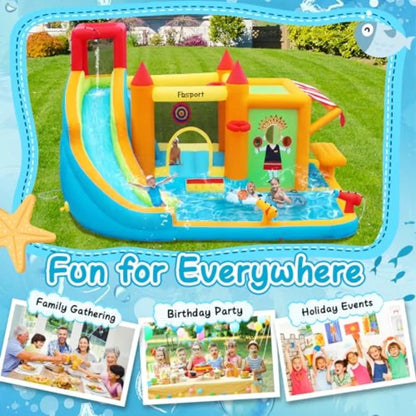 Large Inflatable Bounce House with Water Slide and Climbing Wall