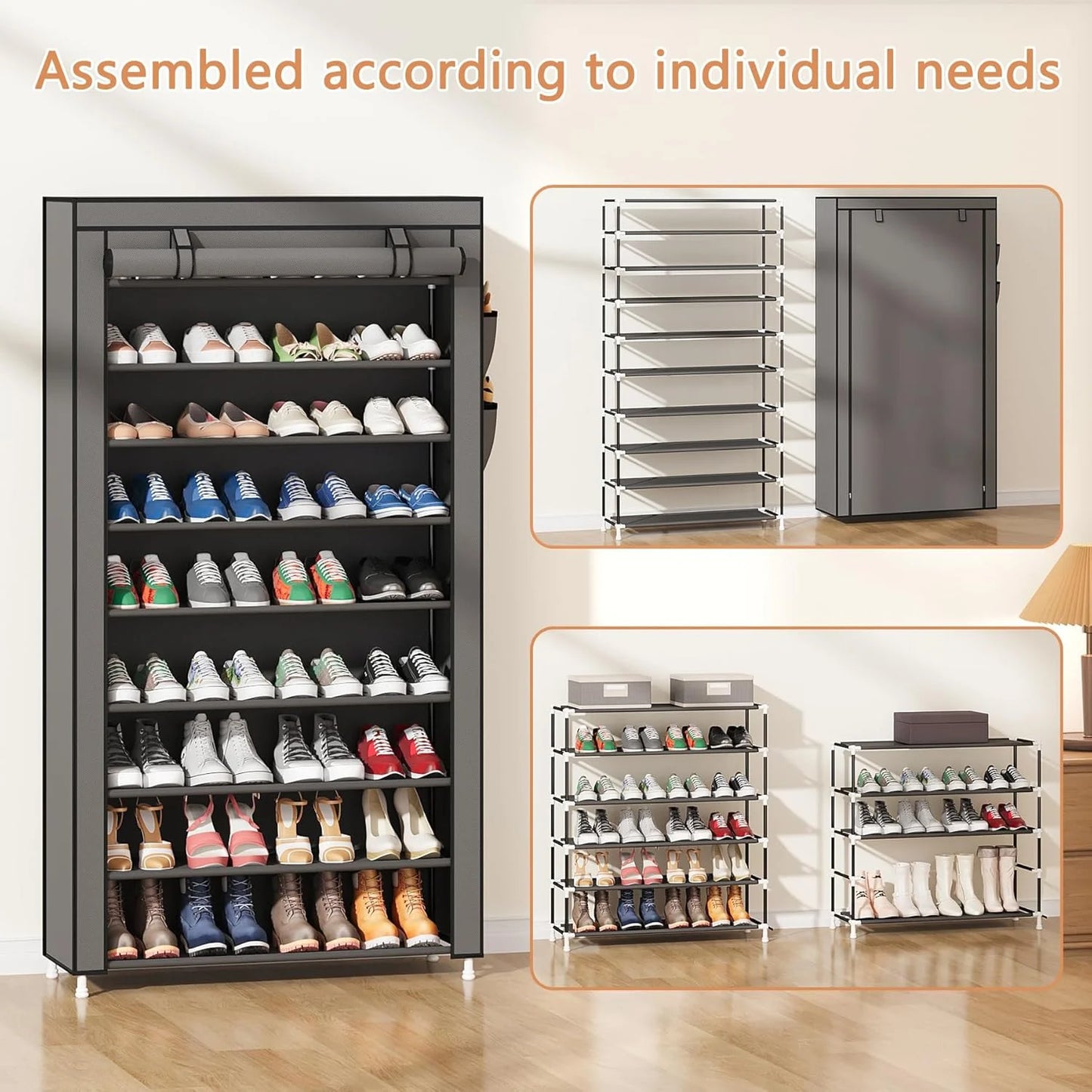5/8/10 layer shoe cabinet storage rack with non-woven fabric cover can store 27-35 pair