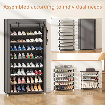 5/8/10 layer shoe cabinet storage rack with non-woven fabric cover can store 27-35 pair