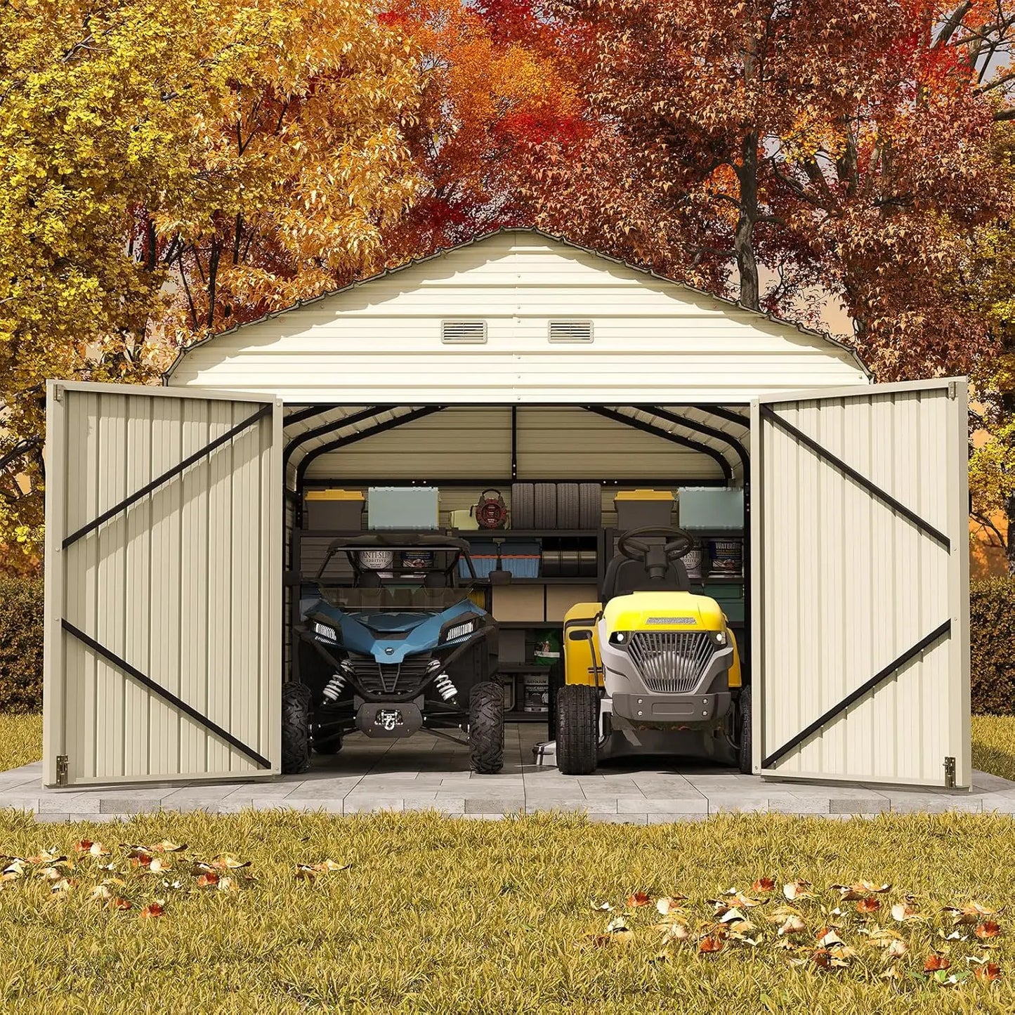 Heavy Duty 12x24 FT Car Shed with Galvanized Steel Frame and Reinforced Base