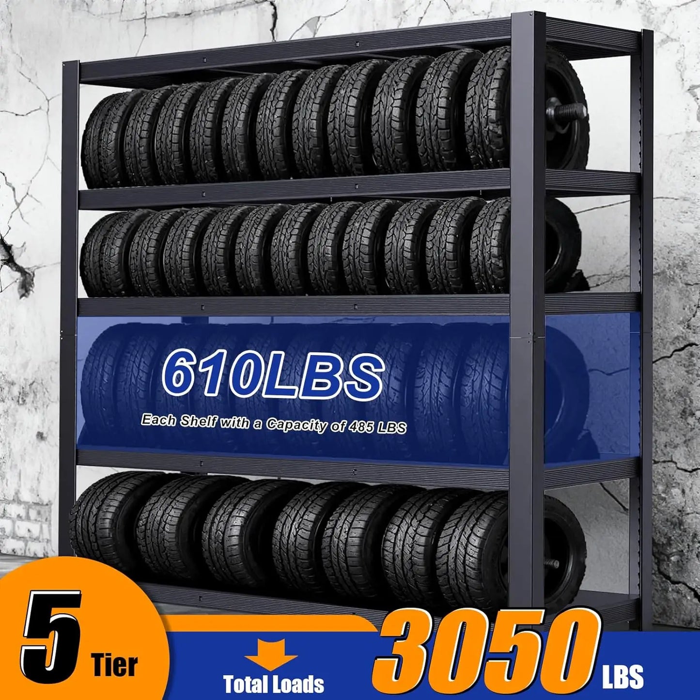 3050LBS Heavy Duty Metal Garage Shelving 5-Tier Adjustable Storage Rack 24x55x84in, Customized