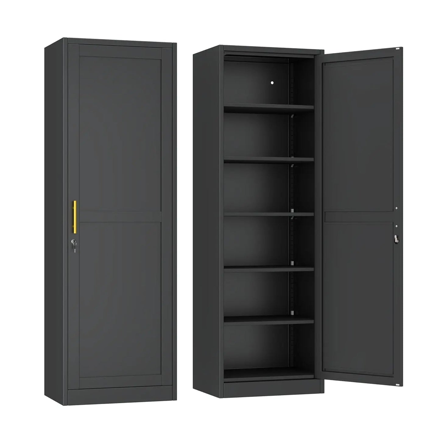 Black Single Door Locking Metal Cabinet 67"H 20"W