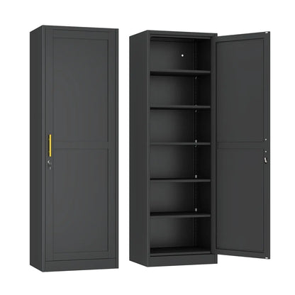 Black Single Door Locking Metal Cabinet 67"H 20"W