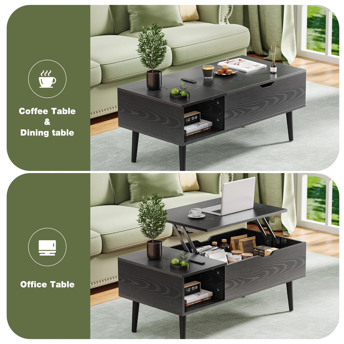 Lift Top Coffee Table with Adjustable Storage Shelf and Easy Lift or Lower
