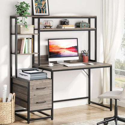 55 Inch Computer Desk with 2 Drawers and Storage Shelves