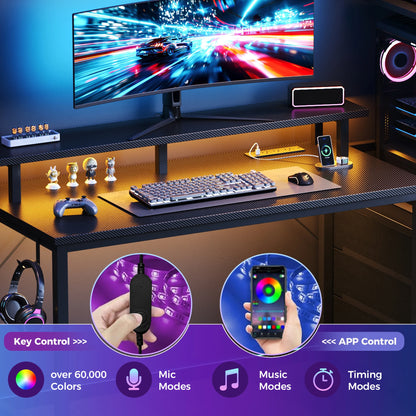 52In to 59In Gaming Desk with 3 Storage Drawers, LED Lights, and Power Outlets