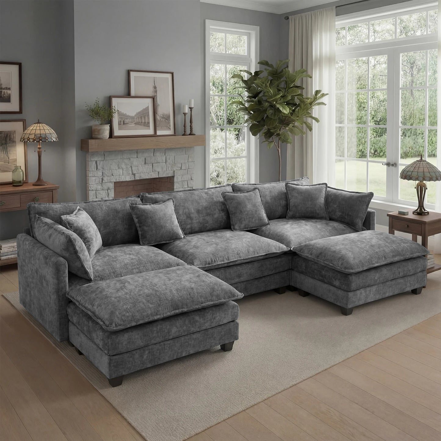 113.4" Modular Sectional Sofa with Ottoman.