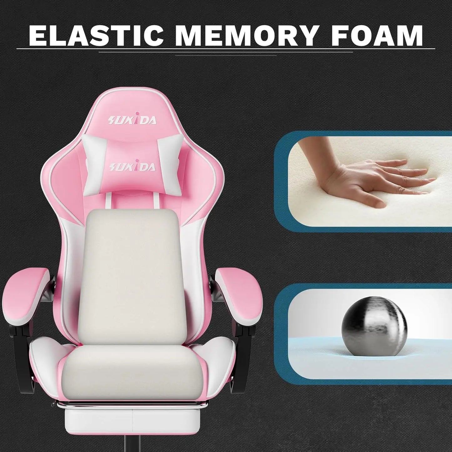 Height Adjustable Ergonomic Video Gaming / Computer Chair with Messaging Lumbar Support