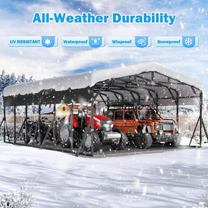 20x30 Heavy Duty Carport with Galvanized Steel Roof and Triangle Frame