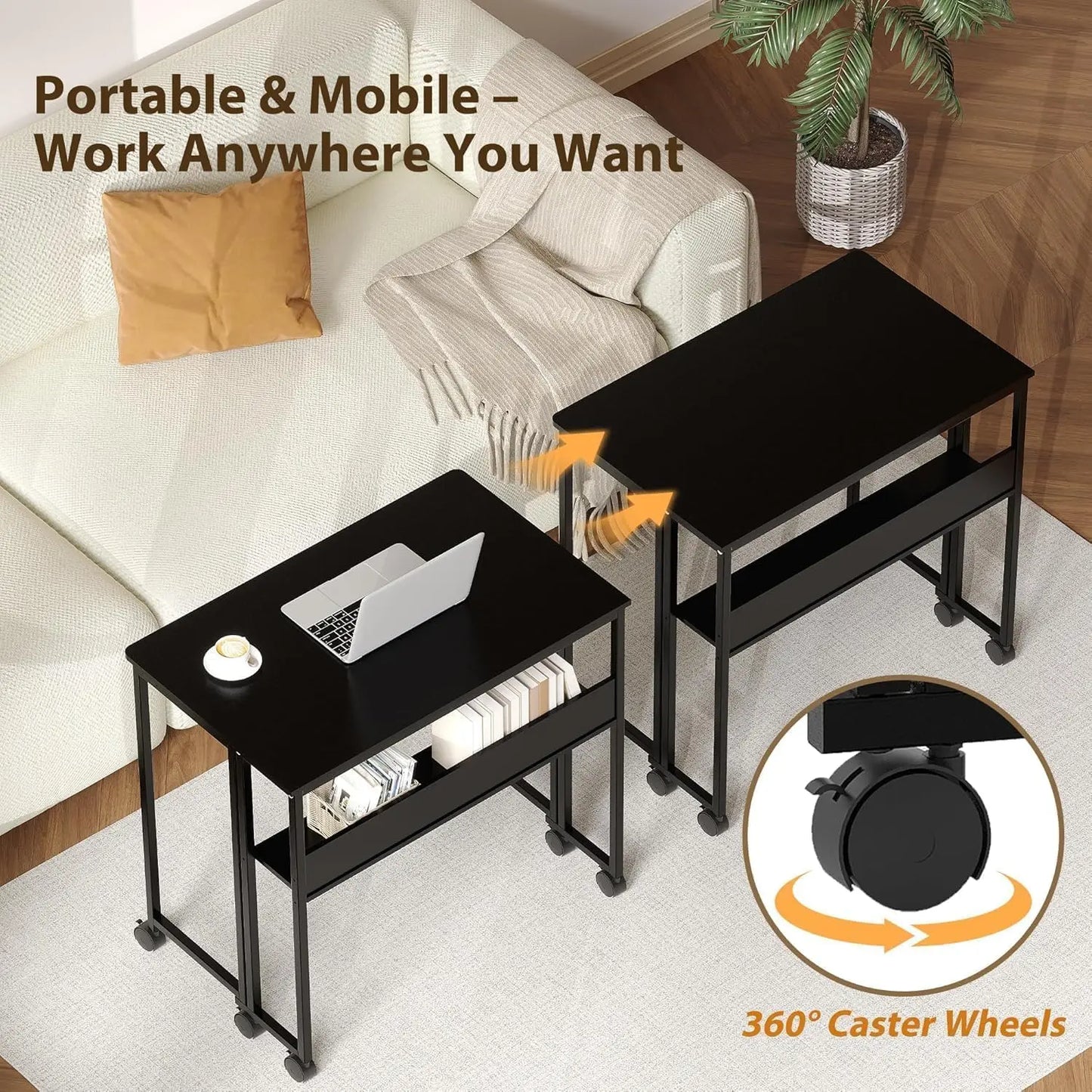Space Saving Foldable Rolling Desk with Laptop Storage