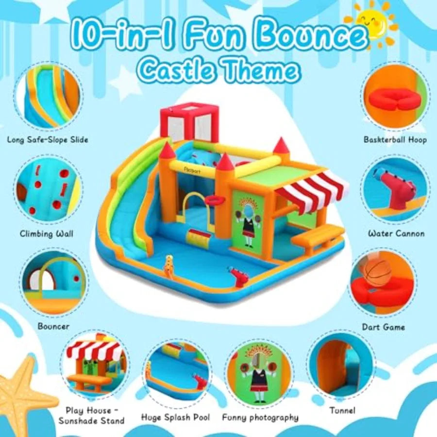 Large Inflatable Bounce House with Water Slide and Climbing Wall