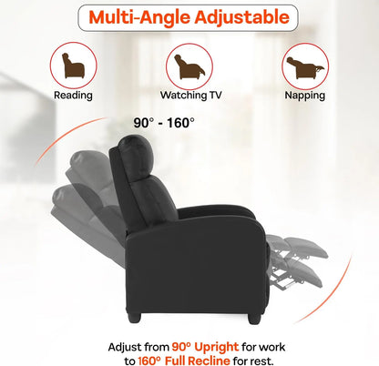Leather Massage Recliner with Lumbar Support and Adjustable Backrest