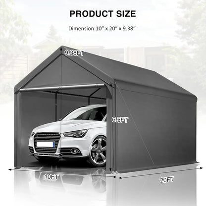 10x20 Heavy Duty, Portable Carport Garage with Removable Sidewalls and Door