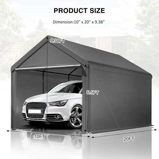 10x20 Heavy Duty, Portable Carport Garage with Removable Sidewalls and Door