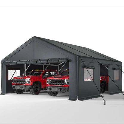 20x20 Portable Heavy Duty Metal Garage with Side Doors and Roll-Up Windows