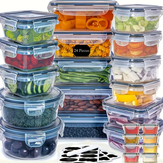 48Pcs Food Storage Set - 24 Airtight Containers & Lids with Labels