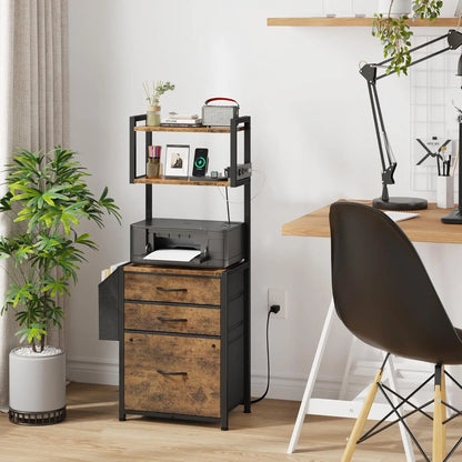 45''H 3-Drawer File Cabinet with Charging Station with Storage for Printer