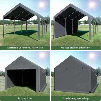 10x20 Heavy Duty, Portable Carport Garage with Removable Sidewalls and Door