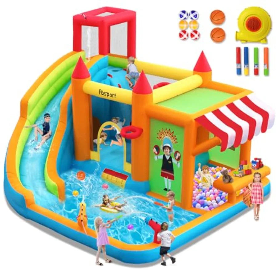 Large Inflatable Bounce House with Water Slide and Climbing Wall