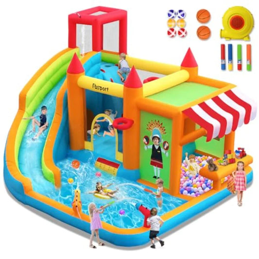Large Inflatable Bounce House with Water Slide and Climbing Wall